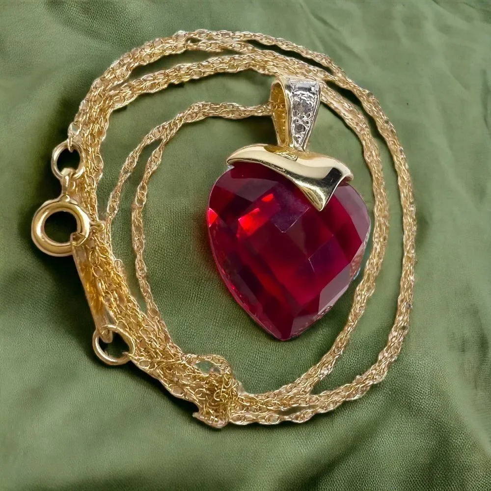 10k Yellow Gold Ruby Diamond Necklace 16
